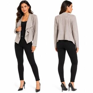 Bagatelle Collection Grey Faux Suede Draped Open Front Jacket Large 66678